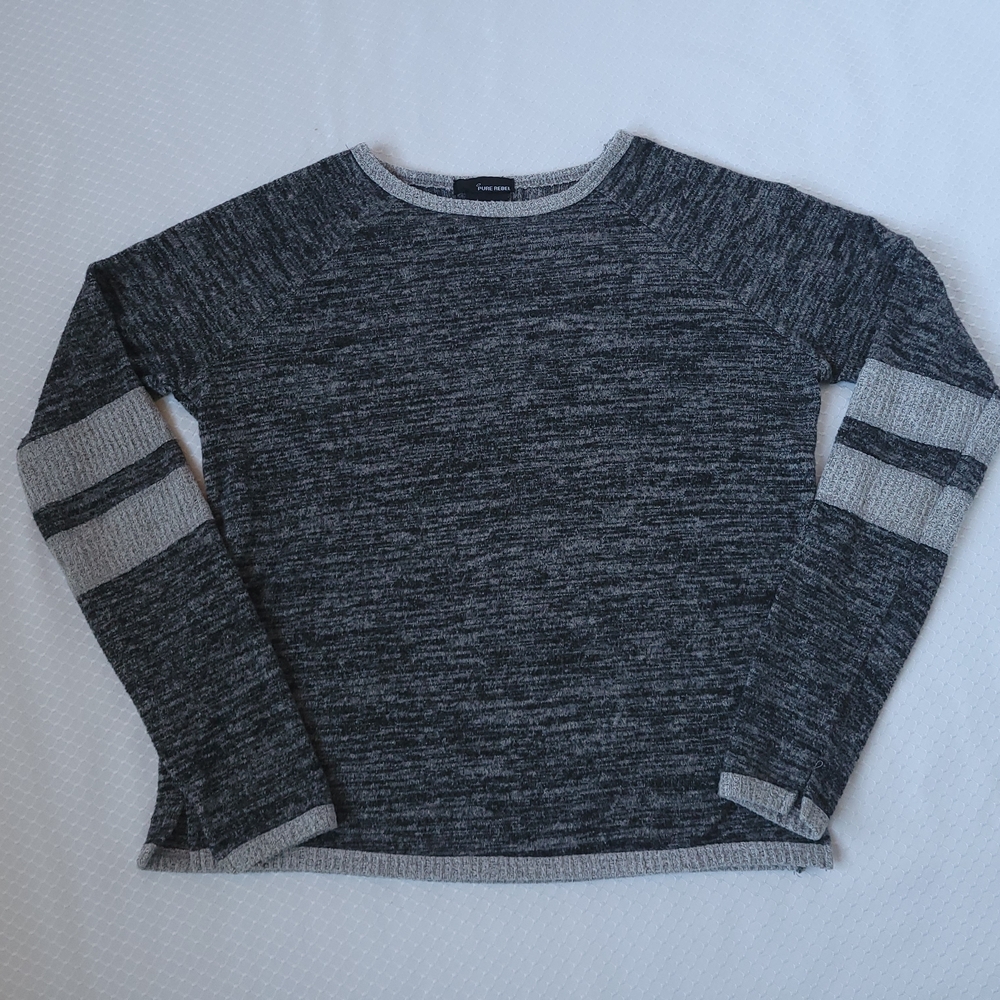 Women's Small Heather Gray Sporty Crewneck 100% Cotton Sweater With Long Sleeves